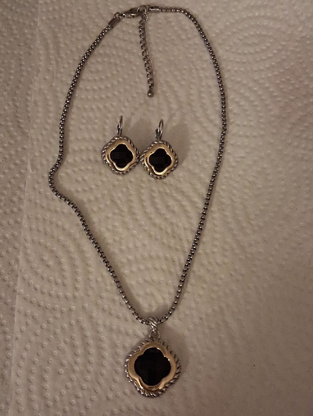 Black Clover Pendant Necklace and Earrings  Set Sell As It